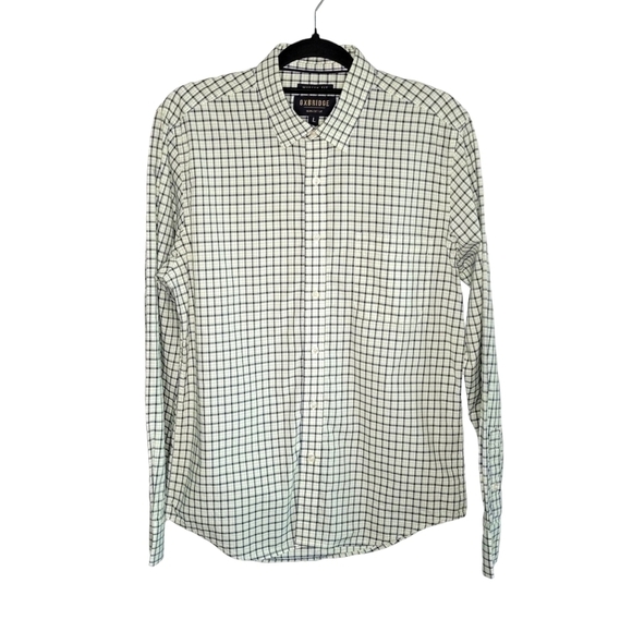 Oxbridge by Ron Bennett Modern Fit Green & Navy Plaid Button Front Shirt Size L - Picture 1 of 7